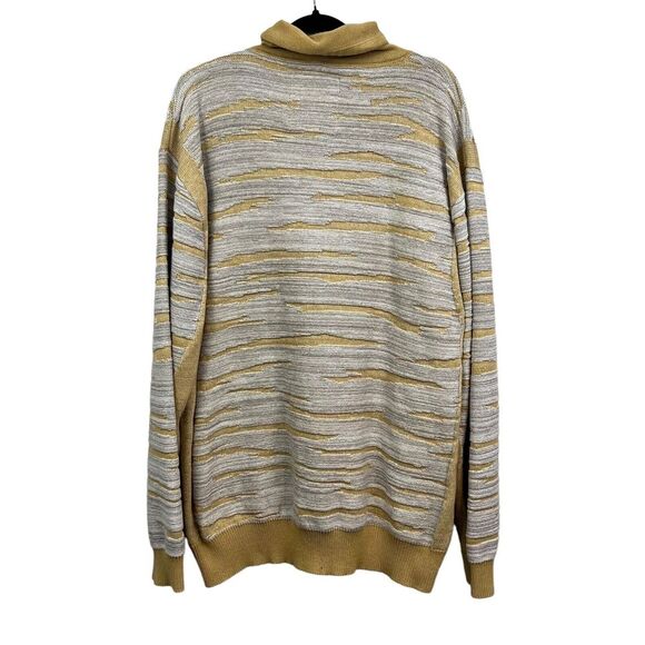 A Tiziano Knit Sweater Drawstring Neck Long Sleeve Stripe Yellow Beige Men 4XL - Picture 4 of 5